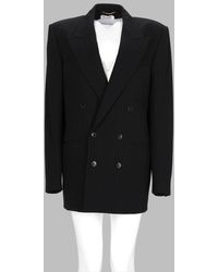 Saint Laurent - Double-Breasted Wool Pinstripe Jacket - Lyst