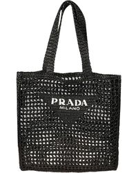 Prada - Logo Detail Raffia Shopper Bag - Lyst