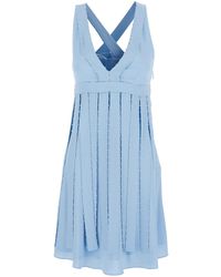 Giovanni bedin - Light Sleeveless Midi Dress With V Neck And Pearl Embellishments - Lyst