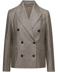 Brunello Cucinelli - Metallic Double-Breasted Jacket With Peak Revers - Lyst
