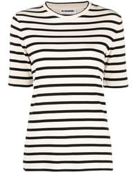 Jil Sander - Fine Ribbed Striped T-Shirt With Logo Patch - Lyst