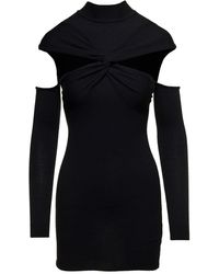 Coperni - Mini Black Dress With Mock Neck And Twisted Cut-out In Wool Woman - Lyst