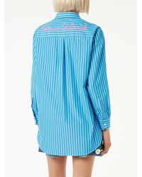 Mc2 Saint Barth - Striped Cotton Shirt With Born In St. Barth Embroidery - Lyst