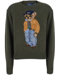 Polo Ralph Lauren - Crewneck Sweater Bear Embroidery Wool Tops - Lyst
