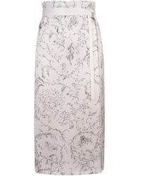 Fabiana Filippi - Printed White Silk Satin Midi Skirt - Lyst