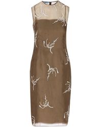 Prada - Allover Embroidered Sleeveless Midi Dress - Lyst