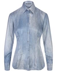 Ermanno Scervino - Jeans Printed Pinstripe Satin Shirt - Lyst