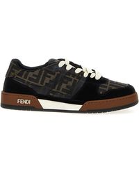 Fendi - Match Ff Jacquard Fabric And Suede Sneakers - Lyst