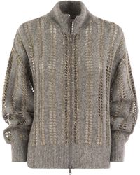 Brunello Cucinelli - Wool And Mohair Cardigan With Mesh Workmanship - Lyst