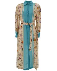 Semicouture - Long And Light Chemisier Dress With Floreal Print And Belt - Lyst