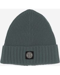 Stone Island - Wool Blend Beanie With Logo Hat - Lyst