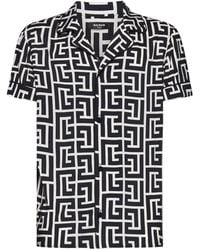 Balmain - Monogram-print Short-sleeve Shirt - Lyst