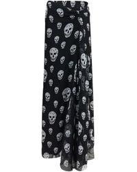 McQueen - Black Silk Long Skirt - Lyst
