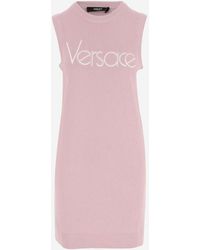 Versace - Stretch Cotton Dress With Logo - Lyst