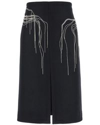 Dries Van Noten - Midi Skirt With Beaded Embellishments Wool Polyamid - Lyst