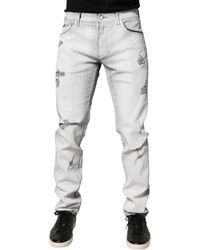 Dolce & Gabbana - Light Distressed Skinny Denim Jeans Cotton Elastane Clothing - Lyst