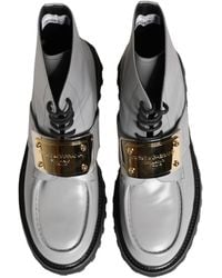 Dolce & Gabbana - Leather Logo Plaque Ankle Boots Shoes Spazzolato Matte - Lyst