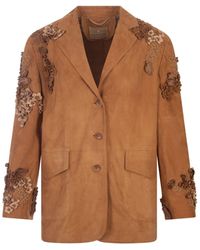 Ermanno Scervino - Suede One-Breasted Jacket With Embroidery And Appliqués - Lyst