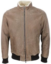 Barba Napoli - Bomber Shearling Shearling Jacket With Stretch Knit Trims And Zip Closure - Lyst