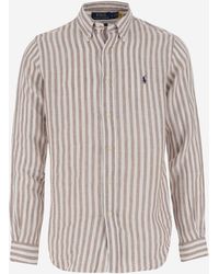 Polo Ralph Lauren - Linen Shirt With Striped Pattern And Logo - Lyst