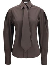 Brunello Cucinelli - Cotton Blend Shirt With Tie Cotton; Polyamide; Elastane - Lyst