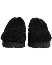 Dolce & Gabbana - Dress Black Fur Leather Slippers Men Shoes - Lyst