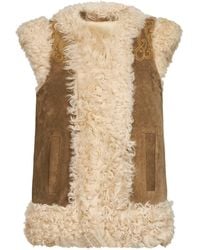 Etro - Camel Shearling Vest With Peacock Embroidery - Lyst