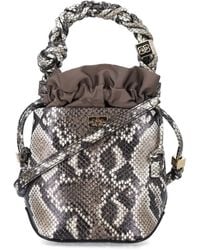 Ganni - Bou Snakeskin-Embossed Bucket Bag - Lyst