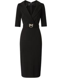 Pinko - Fitted Midi Dress With V-Neckline And Logo Belt - Lyst
