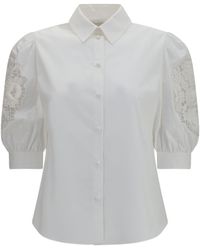 Valentino - Shirt With Sangallo Lace Sleeves Cotton - Lyst