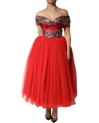 Dolce & Gabbana - Floral Off Shoulder A-Line Gown Dress - Lyst