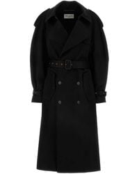 Saint Laurent - Manteau Gabardine De Coton Mer - Lyst