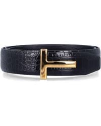 Tom Ford - Croc-embossed Leather T Buckle Belt - Lyst