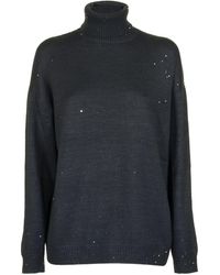 Brunello Cucinelli Cashmere And Silk Diamond Yarn Turtleneck Sweater - Blue