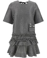 Ganni - 'Crinkled Check Mini' Dress - Lyst