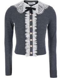 Self-Portrait - Cardigan With Lace Collar, Wool Tops - Lyst