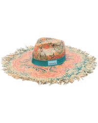 Etro Frayed Paisley-print Raffia Hat - Natural