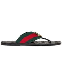 Gucci - Leather And Web Ribbon Riviera Thong Sandals - Lyst