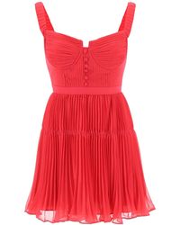 Self-Portrait - Self Portrait Pleated Chiffon Mini Dress - Lyst