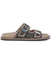 Fendi - Brown Calf Leather Bos Taurus Flat Sandals - Lyst