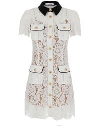 Self-Portrait - Mini Dress With Contrasting Collar And All-Over Fl - Lyst