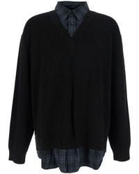 Juun.J - Sweater With Layered Design And Classic Collar - Lyst
