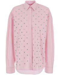MSGM - Shirt With Classic Collar And Stud Decoration On The Front I - Lyst