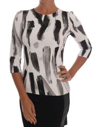 Dolce & Gabbana - White Black Striped Printed Blouse Top - Lyst
