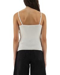 Self-Portrait - Ribbed Knit Top With Lace Viscose Tops - Lyst
