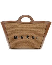 Marni - Two-Tone Leather And Raffia Small Tropicalia Summer Handbag - Lyst