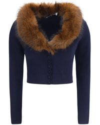 Self-Portrait - Knit And Faux Fur Cardigan - Lyst