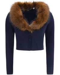 Self-Portrait - Knit And Faux Fur Cardigan - Lyst