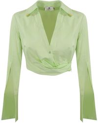 Elisabetta Franchi - Satin Crop Shirt With Draping - Lyst