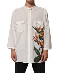 Dolce & Gabbana - White Cotton Floral Print Button Down Shirt - Lyst